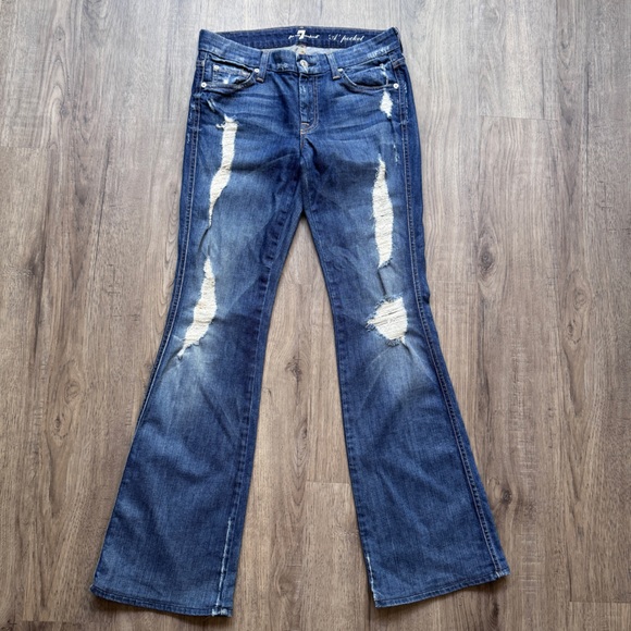 7 For All Mankind Denim - 7 For All Mankind Dark Blue Distressed "A" Pocket Jeans - Size 27